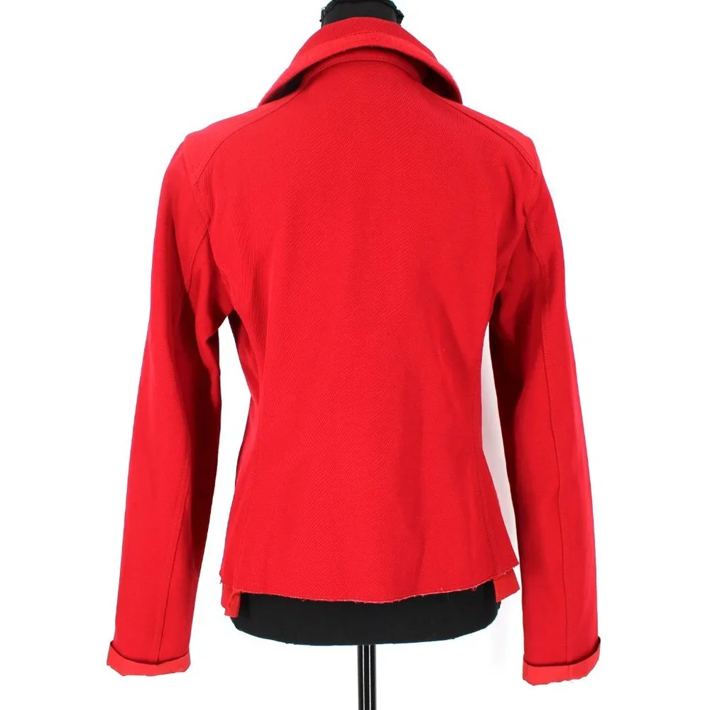 PRADA Sport Red Jacket Zip Up Collared Fleece Lined Nylon Trim Large Wool Top L - Picture 5 of 8